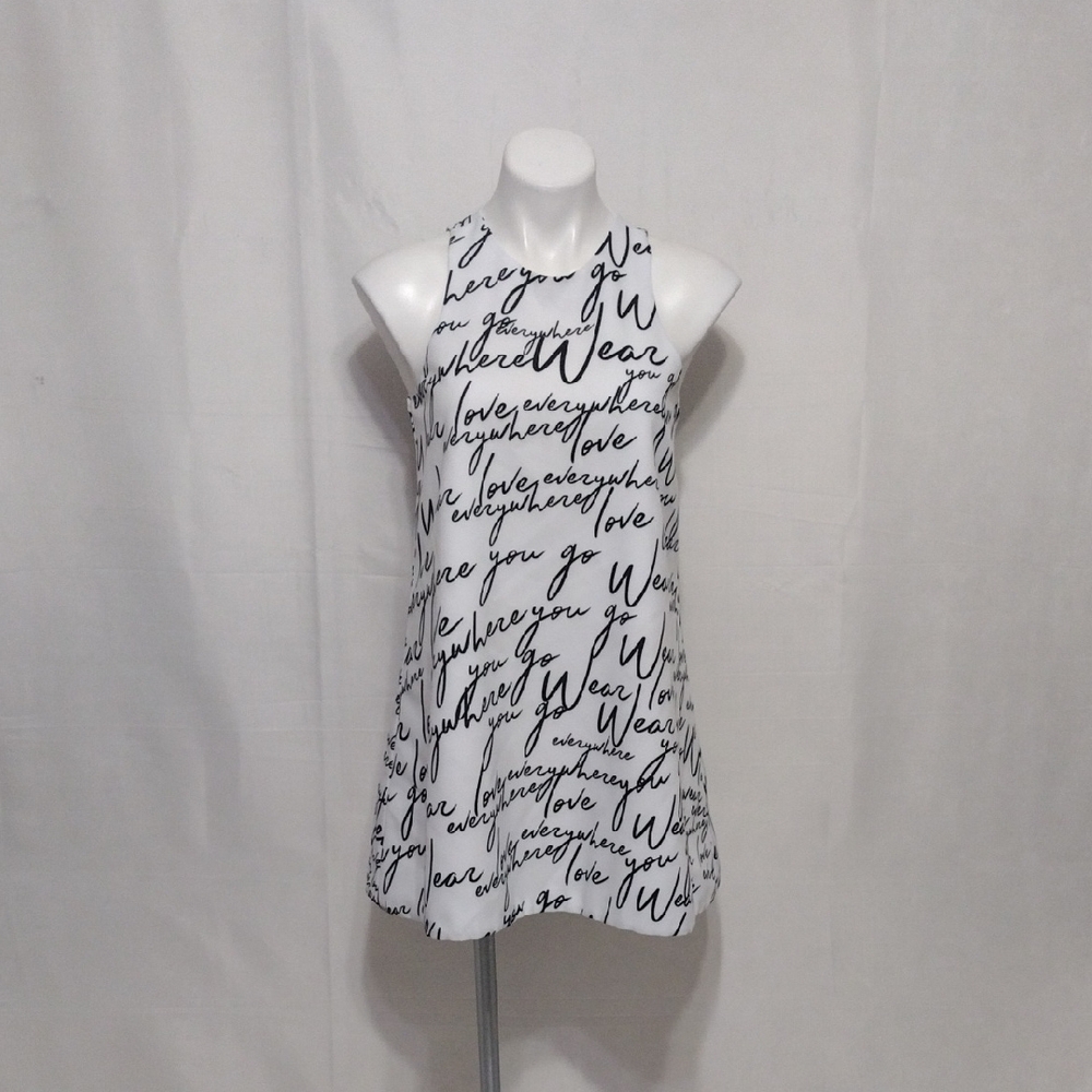 Andrea Ayala Retro-Inspired A-Line Black Script Micro Mini Dress Convertible Top